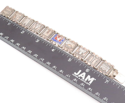 925 Sterling Silver Vintage Bracelet Dark Tone Carved France Monuments  BT11026