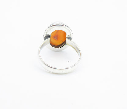 925 Sterling Silver  Cabochon Cut Carnelian Twist Cocktail Ring Sz 6.5  RG8515