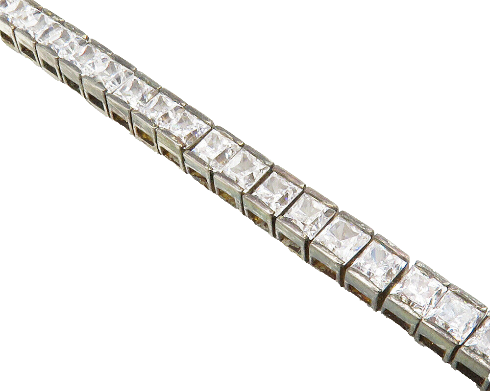925 Sterling Silver  Vintage Cubic Zirconia Box Link Chain Bracelet  BT5107