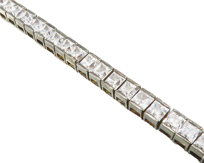 925 Sterling Silver  Vintage Cubic Zirconia Box Link Chain Bracelet  BT5107