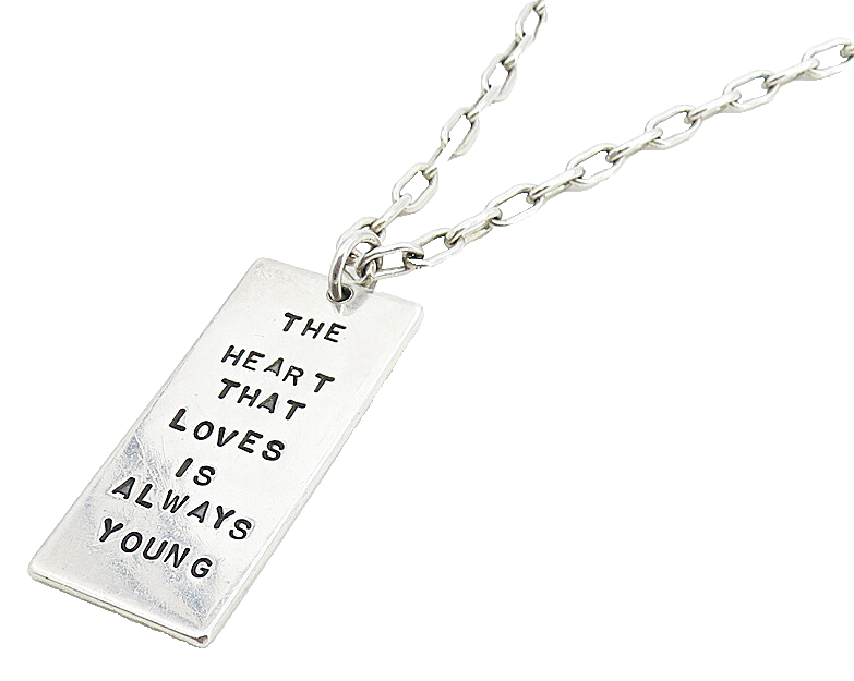 925 Sterling Silver  Vintage Young Heart Stamped Quote Chain Necklace  NE1522