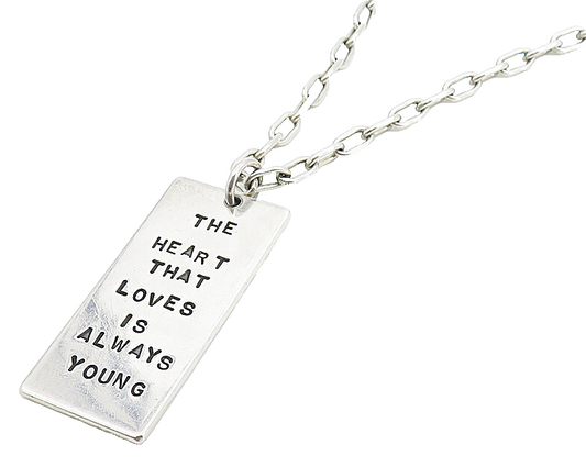 925 Sterling Silver  Vintage Young Heart Stamped Quote Chain Necklace  NE1522