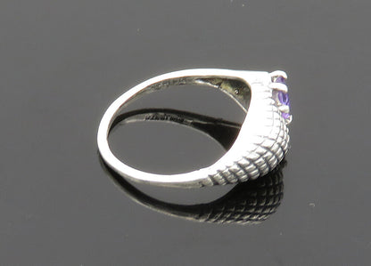 925 Sterling Silver  Vintage Amethyst Etched Detail Band Ring Sz 5  RG20427