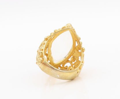 925 Sterling Silver Vintage Ring Gold Plated Carved Lime Quartz  Sz 7  RG30070