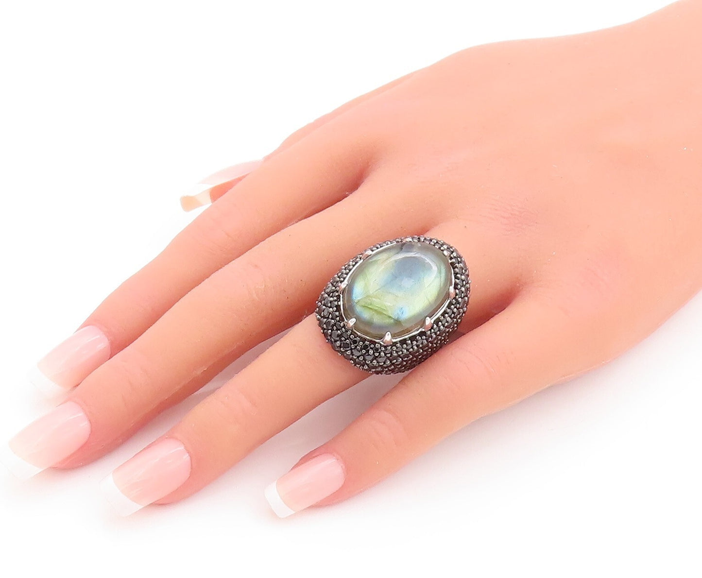 925 Sterling Silver Vintage Ring Oval Alexandrite & Spinel Inlay  Sz 6  RG29390