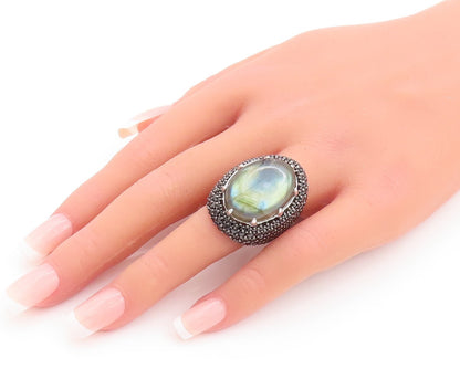925 Sterling Silver Vintage Ring Oval Alexandrite & Spinel Inlay  Sz 6  RG29390