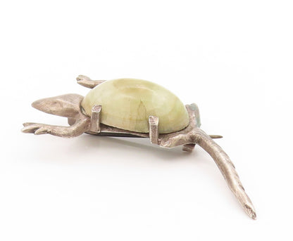 925 Sterling Silver Vintage Brooch MEXICO Cabochon Jade Lizard Reptile  BP11916