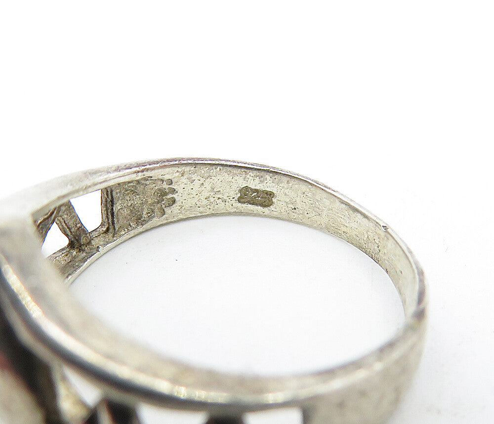 925 Sterling Silver  Vintage Dark Tone Love Heart Band Ring Sz 6.5  RG4058