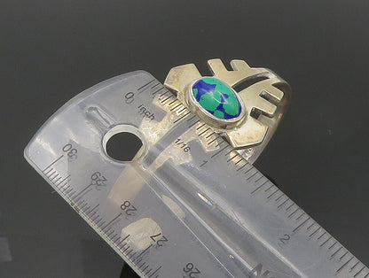 MEXICO 925 Silver  Vintage Cabochon Cut Azurite Abstract Cuff Bracelet  BT9369