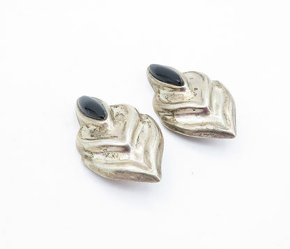 MEXICO 925 Sterling Silver  Vintage Black Onyx Non Pierce Earrings  EG2788