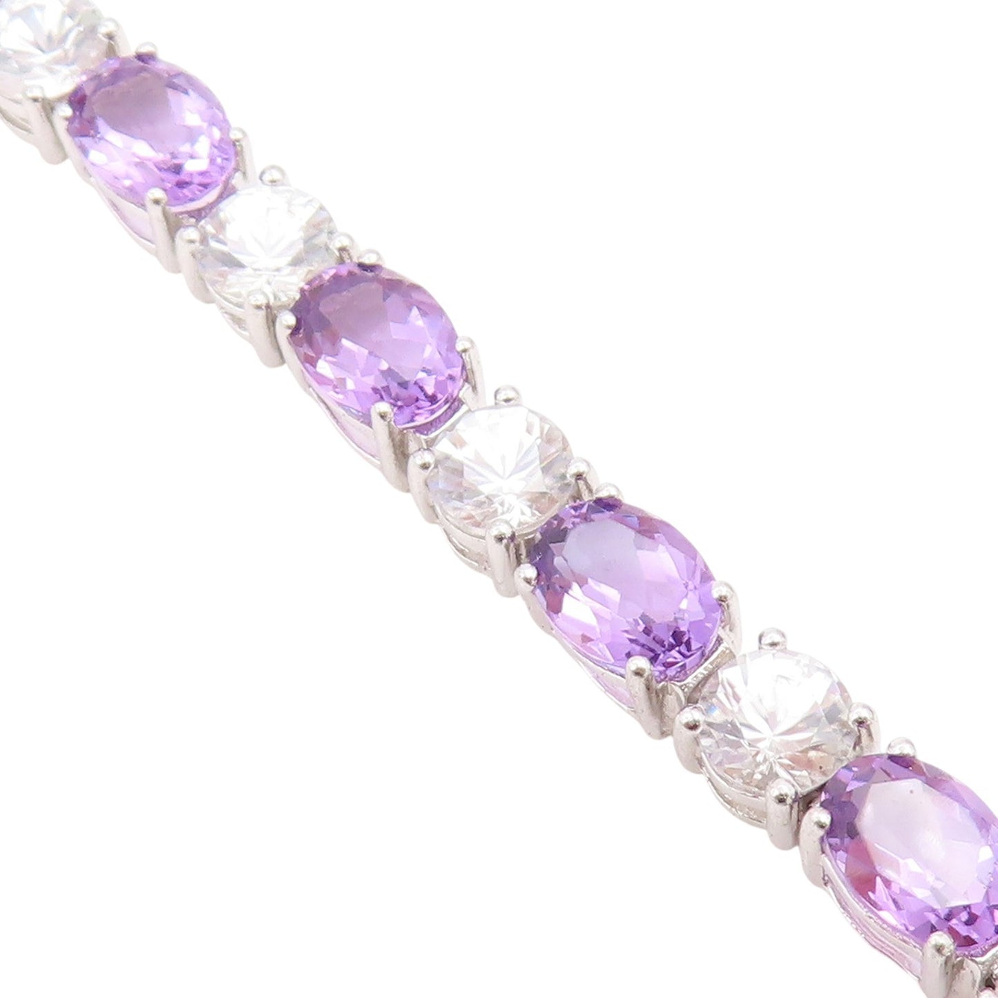 925 Sterling Silver Vintage Bracelet Amethyst & Topaz Tennis Link Chain  BT11750