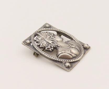 925 Sterling Silver  Vintage Woman's Side Profile Cutout Brooch Pin  BP10202