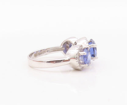 925 Sterling Silver Vintage Ring Round Sapphire Halo CZ Rings  Sz 7  RG29982