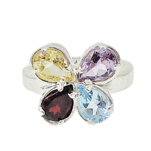 925 Sterling Silver Multi Colored Gemstones Butterfly Band Ring Sz 7 RG3521