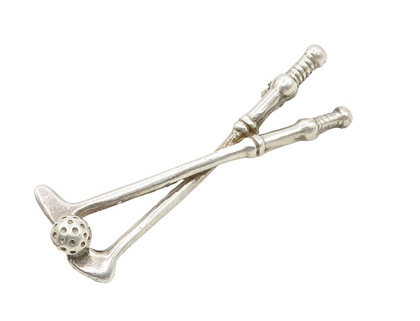 MEXICO 925 Sterling Silver  Vintage Shiny Golf Clubs & Ball Brooch Pin  BP6184