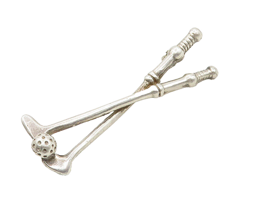MEXICO 925 Sterling Silver  Vintage Shiny Golf Clubs & Ball Brooch Pin  BP6184