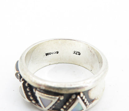 WOODS 925 Silver  Vintage Mother Of Pearl Triangles Band Ring Sz 7  RG7060