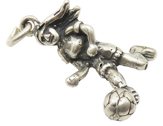 925 Sterling Silver  Vintage Girl Playing Soccer Sports Motif Pendant  PT8421