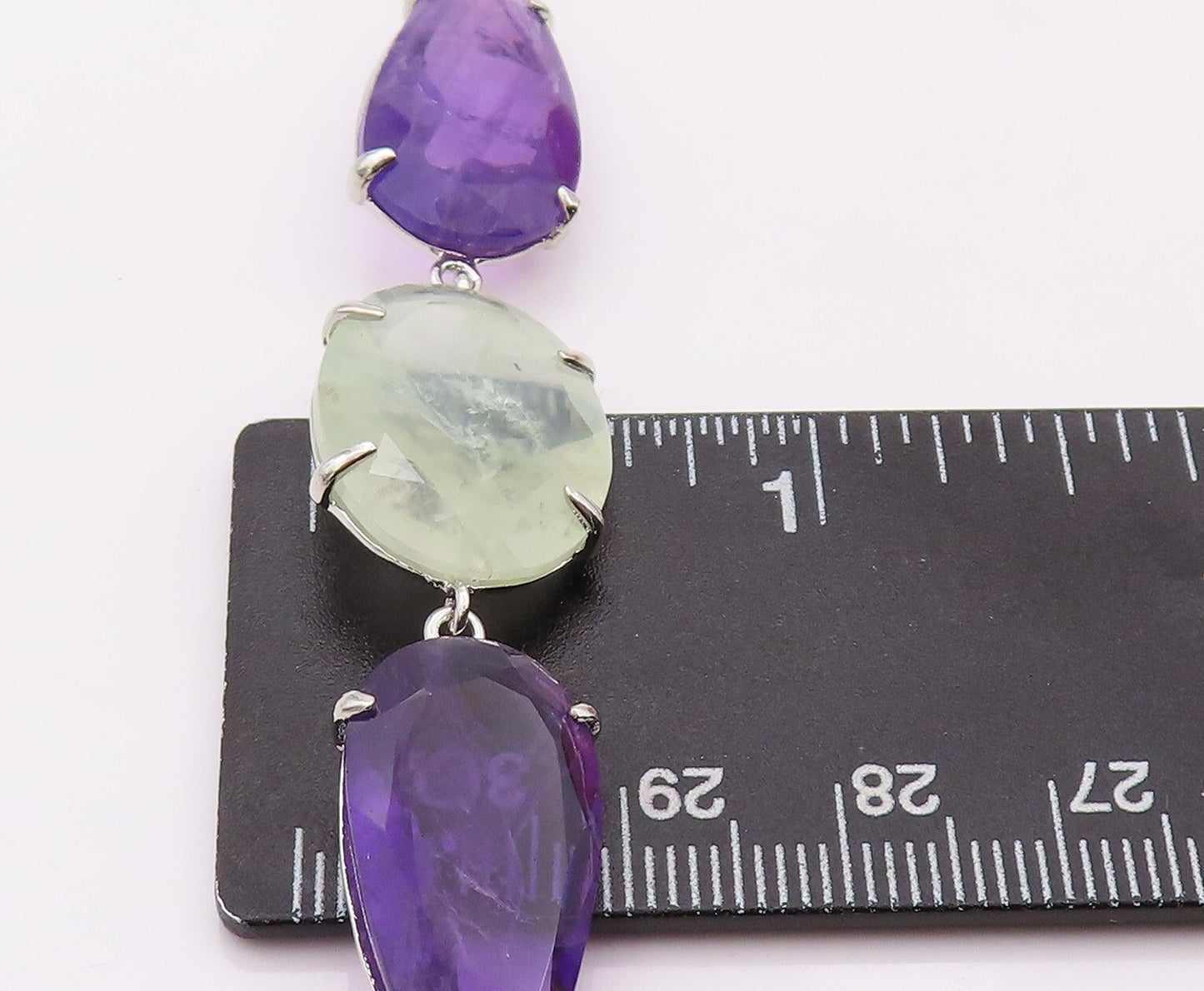925 Sterling Silver Vintage Bracelet Drop Cut Amethyst & Green Gemstone  BT10870
