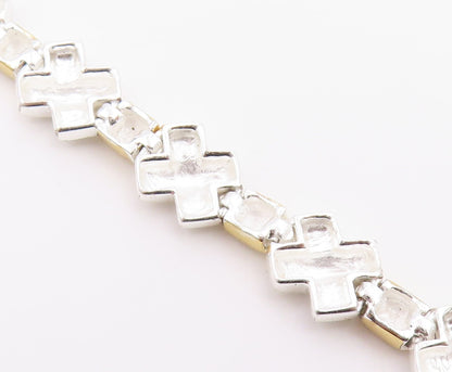 925 Sterling Silver  Shiny Two Tone X Link Matte Chain Bracelet  BT5067