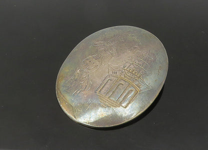 925 Sterling Silver  Vintage Etched Dancer & Temple Oval Brooch Pin  BP8456