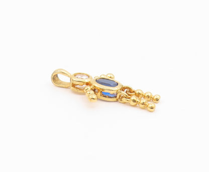 925 Silver  Vintage Sapphire & Cubic Zirconia Figure Dangle Pendant  PT21508