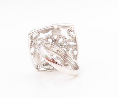 925 Sterling Silver Vintage Ring CZ Openwork Floral Petals Band  Sz 7  RG35763