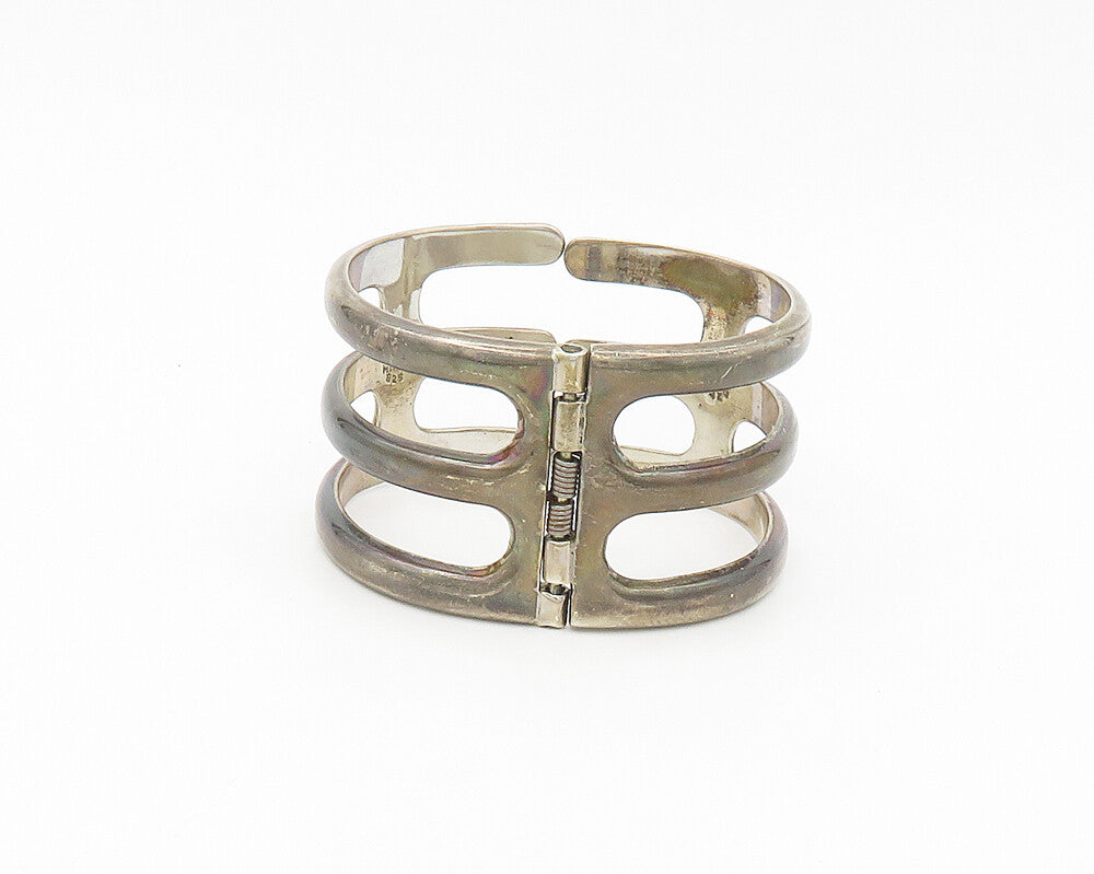 MEXICO 925 Sterling Silver  Vintage Dark Tone Hinge Bangle Bracelet  BT7138