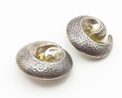 925 Sterling Silver Vintage Hammered Spiral Non Pierce Drop Earrings  EG5796