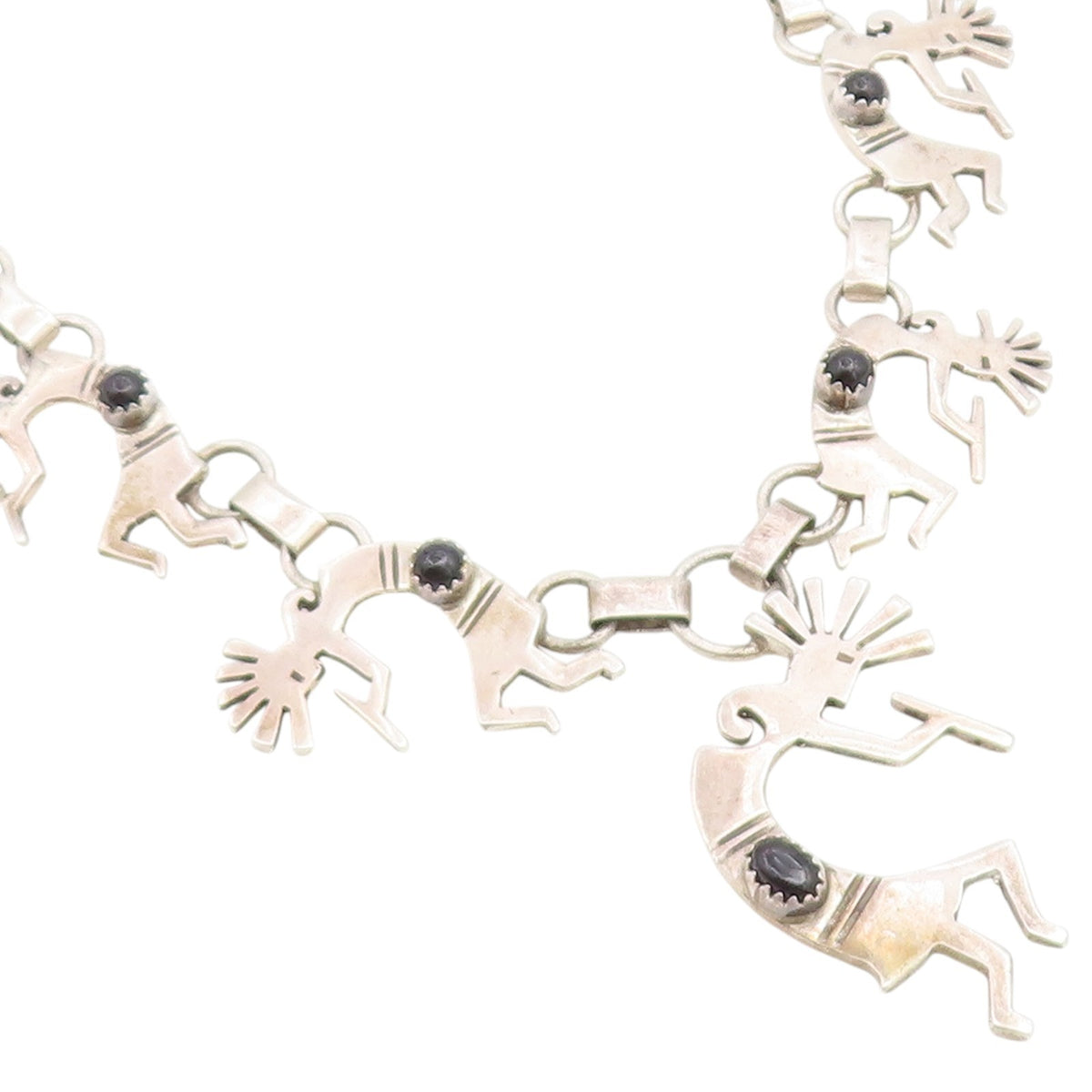 925 Sterling Silver Vintage Necklace SOUTHWESTERN Onyx Flute Player Link  NE4913