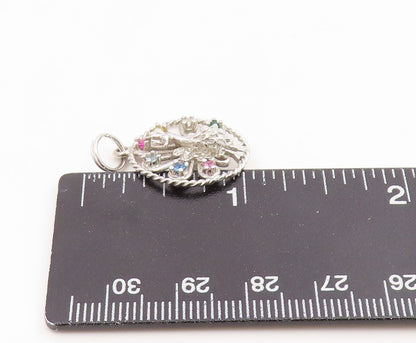 925 Sterling Silver Vintage Pendant Multi Gemstone Elegant Peacock Bird  PT25909