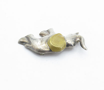 MEXICO 925 Sterling Silver  Vintage Two Tone Elephant Motif Brooch Pin  BP2103