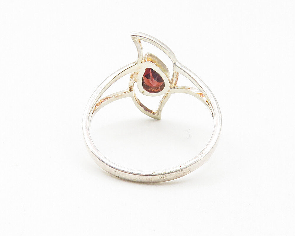 925 Sterling Silver  Tear Drop Garnet Open Design Band Ring Sz 8  RG10750