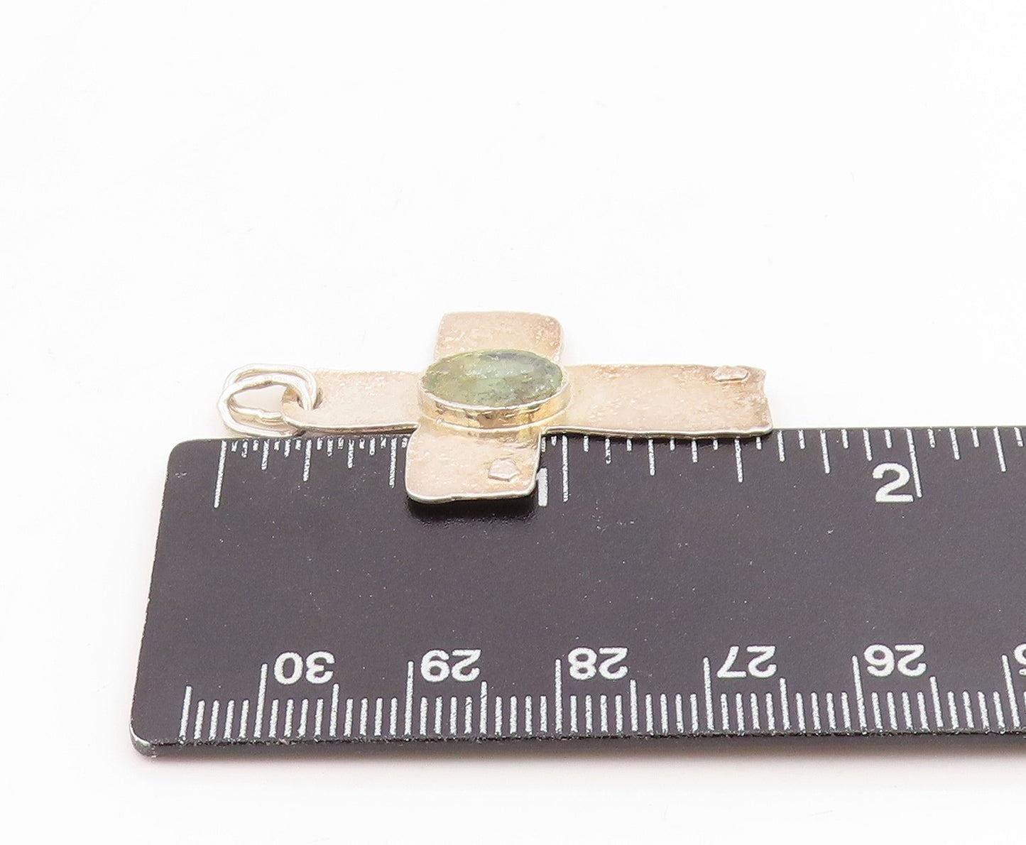 925 Sterling Silver Vintage Pendant ISRAEL Roman Glass Religious Cross  PT25903