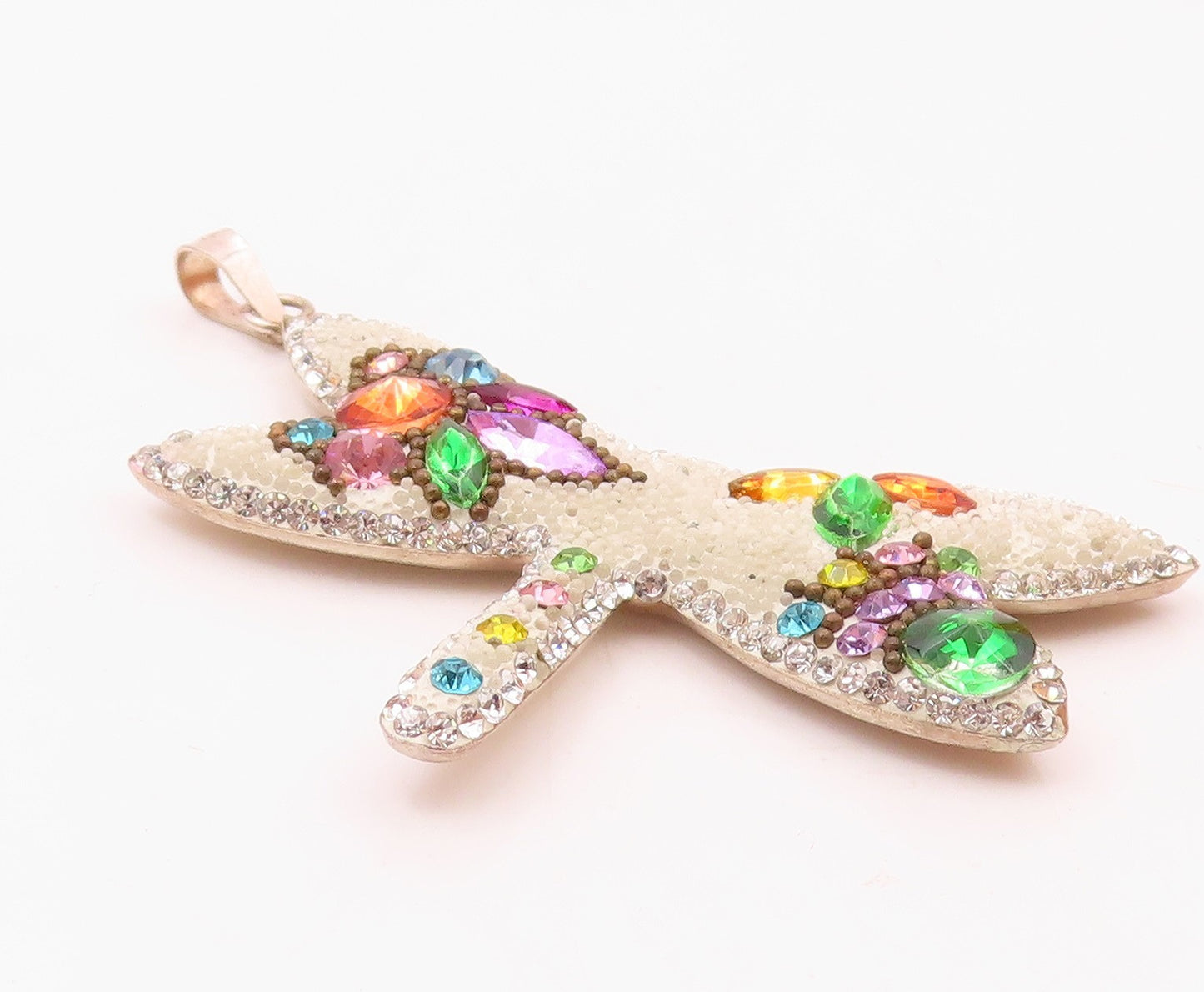 925 Sterling Silver Vintage Multi Shaped Crystals Dragonfly Pendant PT15861