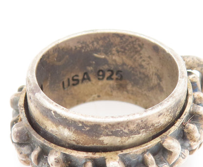 BERYLL USA 925 Silver  Vintage Carved Flower Band Solid Ring Sz 7.75  RG26881