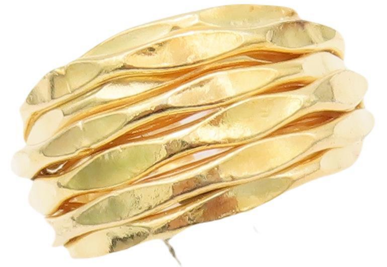 925 Sterling Silver Vintage Ring Gold Plated Brutalist Carved  Sz 6.5  RG28256