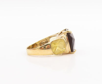 925 Sterling Silver Vintage Ring Rose Plated Smoky Quartz & Citrine Sz 8 RG29586