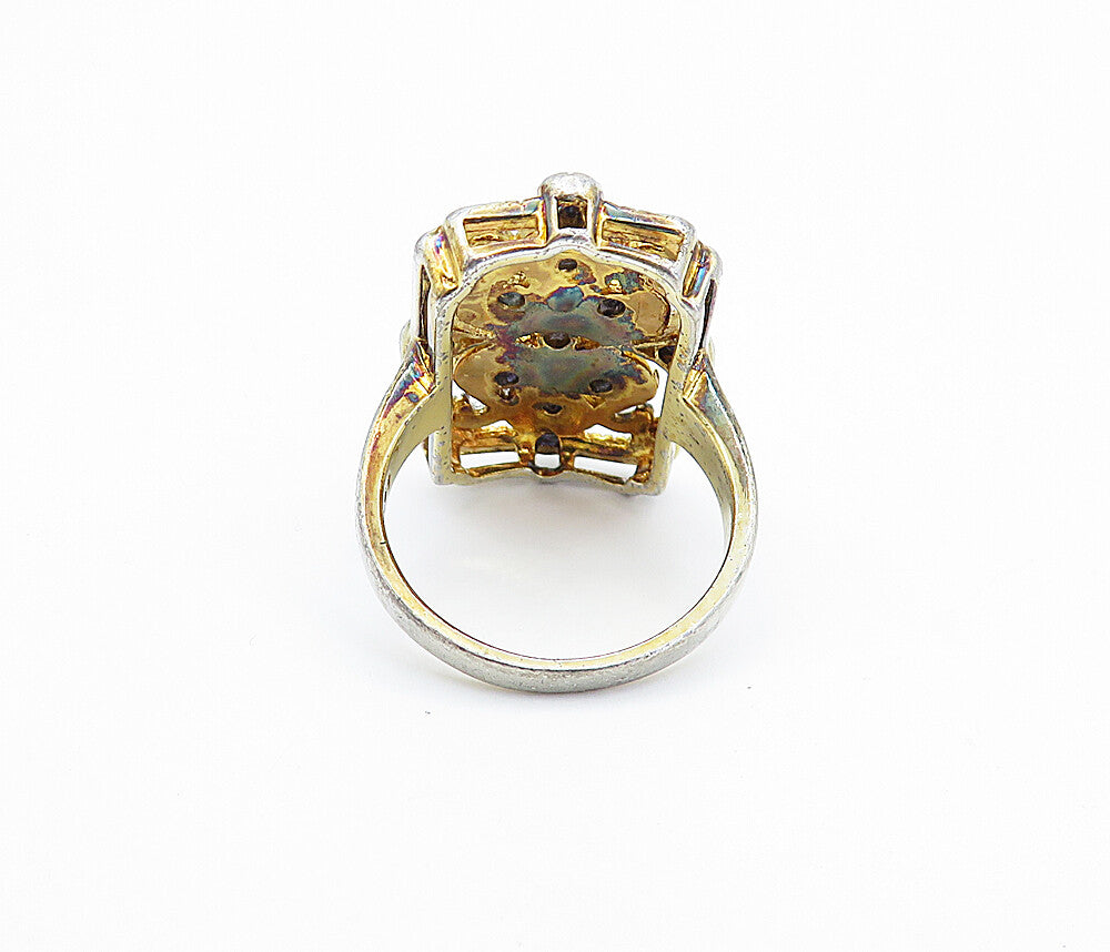925 Silver  Vintage Blue Topaz Pretzel Swirl Square Cocktail Ring Sz 8  RG7169