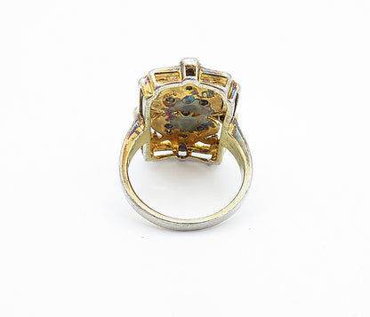 925 Silver  Vintage Blue Topaz Pretzel Swirl Square Cocktail Ring Sz 8  RG7169