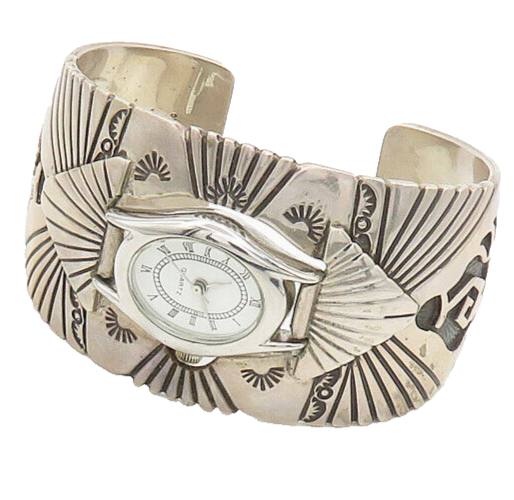 CHARLIE BOWIE NAVAJO 925 Sterling Silver Vintage Claw Watch Cuff Bracelet BT7533