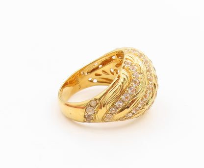 925 Sterling Silver Vintage Ring Gold Plated CZ Ribbed Dome Band  Sz 8  RG35916