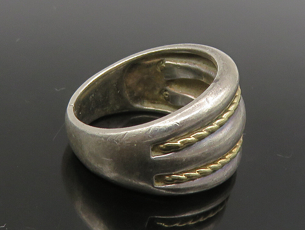 925 Silver & 14K GOLD  Vintage Two Tone Rope Twist Dome Band Ring Sz 6 RG23689