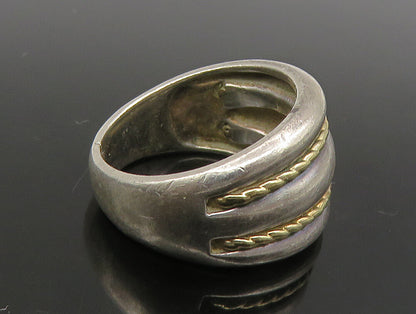 925 Silver & 14K GOLD  Vintage Two Tone Rope Twist Dome Band Ring Sz 6 RG23689