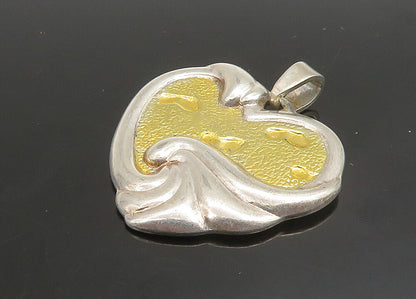 GORHAM 925 Silver  Vintage 2 Tone Heart Footprint Faith Quote Pendant  PT19071