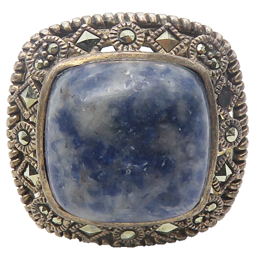 925 Sterling Silver  Vintage Sodalite & Marcasite Cocktail Ring Sz 8  RG10253