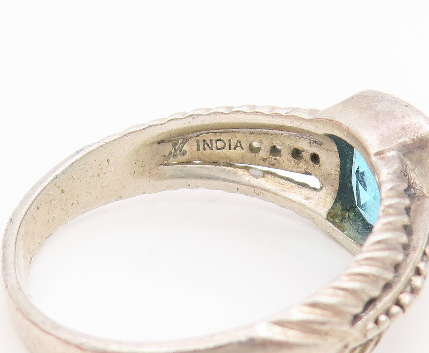 925 Sterling Silver Vintage Ring Real Diamonds & Blue Topaz Band  Sz 11  RG34378
