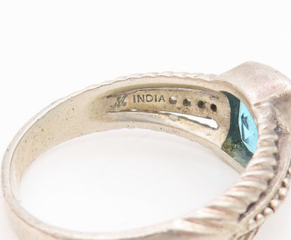 925 Sterling Silver Vintage Ring Real Diamonds & Blue Topaz Band  Sz 11  RG34378