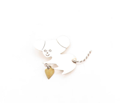 925 Sterling Silver Vintage Brooch Pin MEXICO Puppy Dangling Heart  BP11413