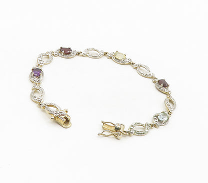 ROSS SIMON 925 Silver Genuine Diamond & Multi Stone Chain Bracelet BT6244